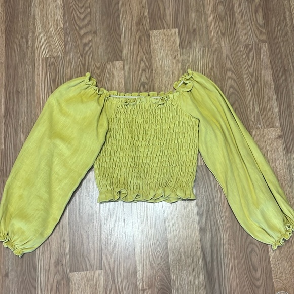 Samantha' Pleet 100% linen puffy sleeve crop sz XS - Picture 1 of 3
